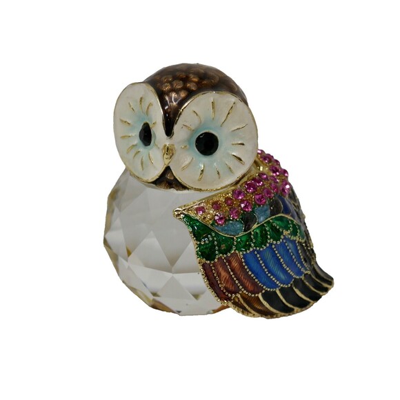 Crystal Brass Owl with Colorful Enamel & Rhinestones